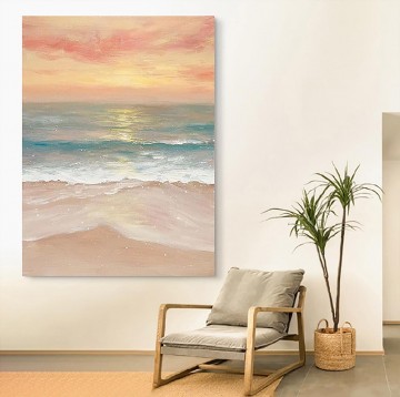 Playa Painting - Ola puesta de sol 17 playa arte pared decoración orilla del mar